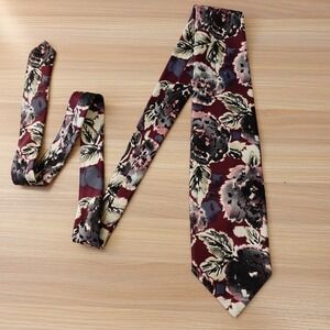 Neck Tie Mens Burgundy Floral Art Botanical Garden Boho JOHN WEITZ Made in USA